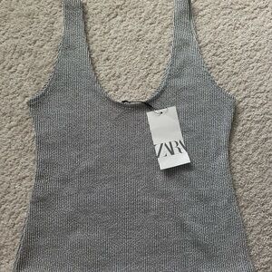 Zara Gray Ribbed Fitted Sleeveless Tank Top